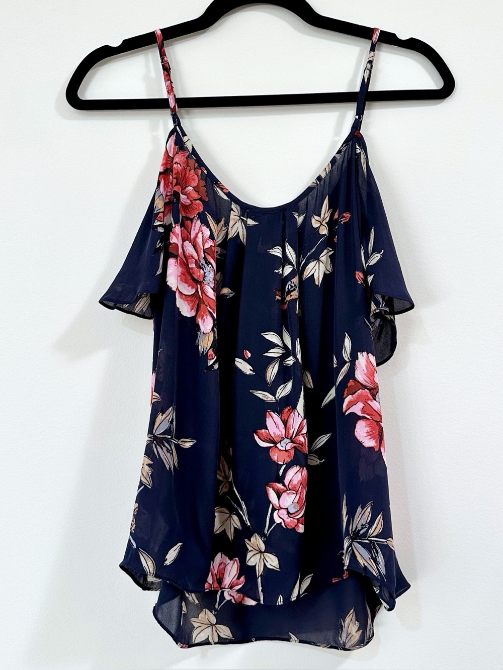 Joie Adorlee Off Shoulder Floral Silk Crepe Top Navy Size Medium - Picture 5 of 7